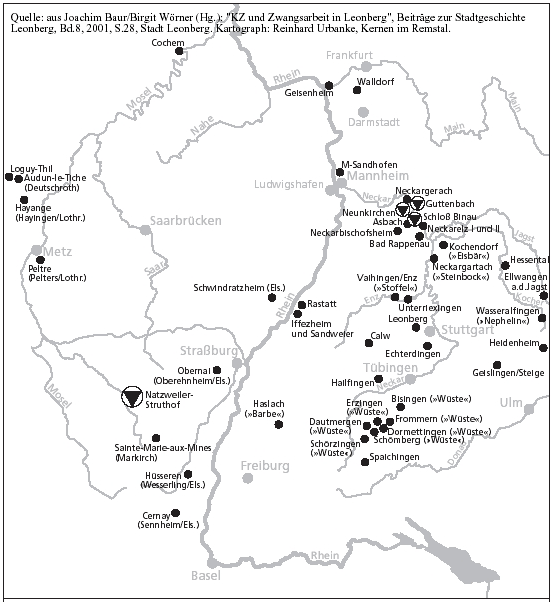 Karte KZ Natzweiler-Struthof und Auenlager