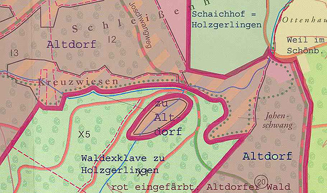 Kartenausschnitt Grenzsituation Schaichhof