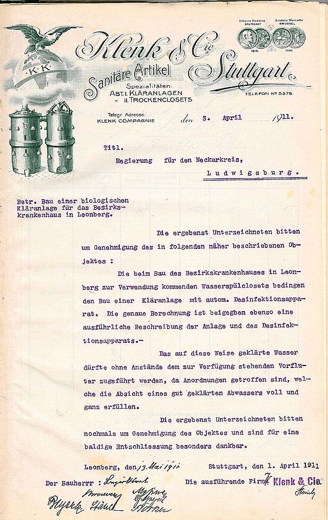 Brief der Stuttgarter Firma Klenk & Cie