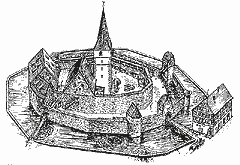 Rekonstruktionszeichnung der Kirchenburg